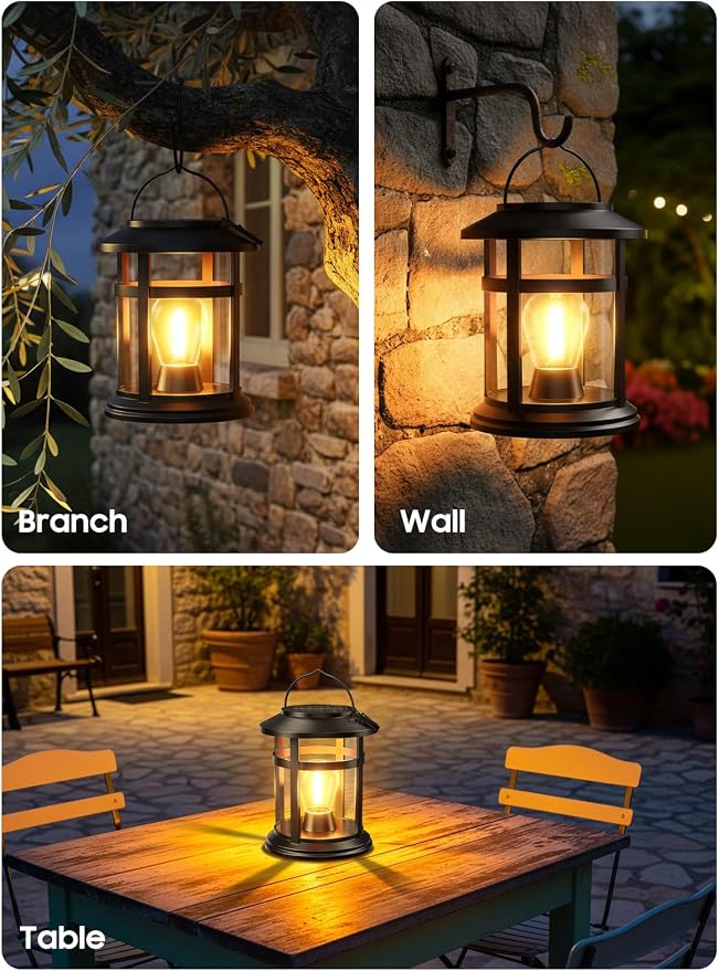 Solar Lantern Outdoor Waterproof, 6 Pack Bright Hanging Solar Lights for Outside Decorative, Upgraded Solar Powered Lanterns LED Lighting for Garden Patio Porch Decor Gifts