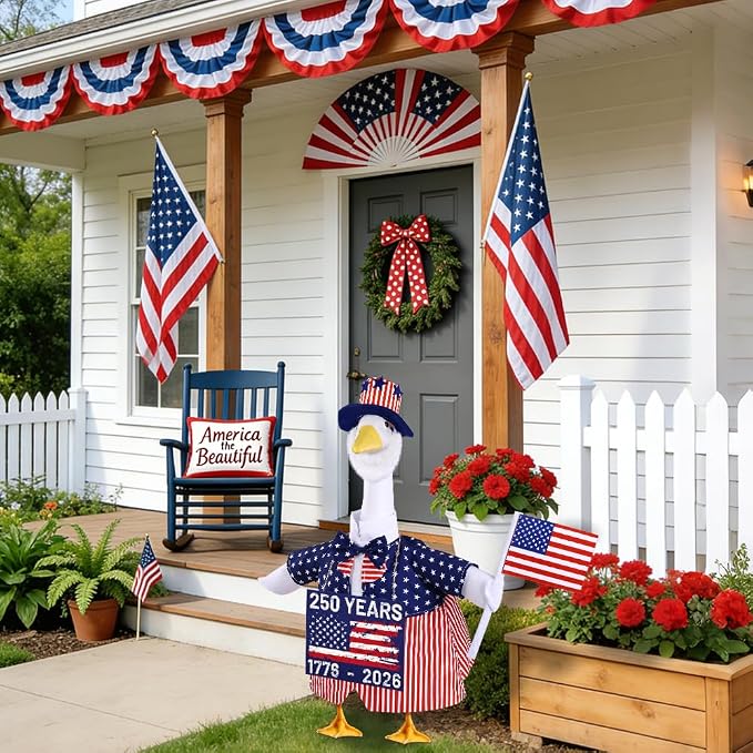 Celltestria 4th of July Goose Outfits for 23" Geese 250th Anniversary Sign Flag Goose Clothes Patriotic Porch Goose Costume for USA Independence Memorial Day Outdoor Patio Yard Lawn Garden Decoration