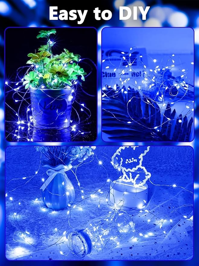4 Pack Fairy Lights Battery Operated with Remote Timer 33FT 100LED Blue | Remote Control, 8 Modes, Timer, Adjustable brightness, Waterproof Lights for Indoor Outdoor Classroom Christmas Decor