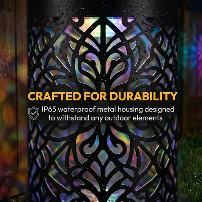 Lscsdf Seven-Color Changing Solar Mandala Projection Wall Light Decorative Solar Mandala Lights Outdoor Waterproof Metal Fence Lights for Yard Garden Post Patio Backyard Decor (4pcs)