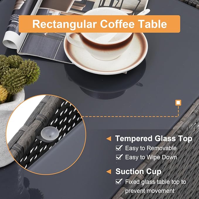 Super Patio 8 Pieces Outdoor Patio Furniture Set, Wicker Patio Conversation Sets with Storage Box, Rattan Outdoor Sectional Sofa Set with Cushions and Coffee Table for Outside Porch, Deck, Gray