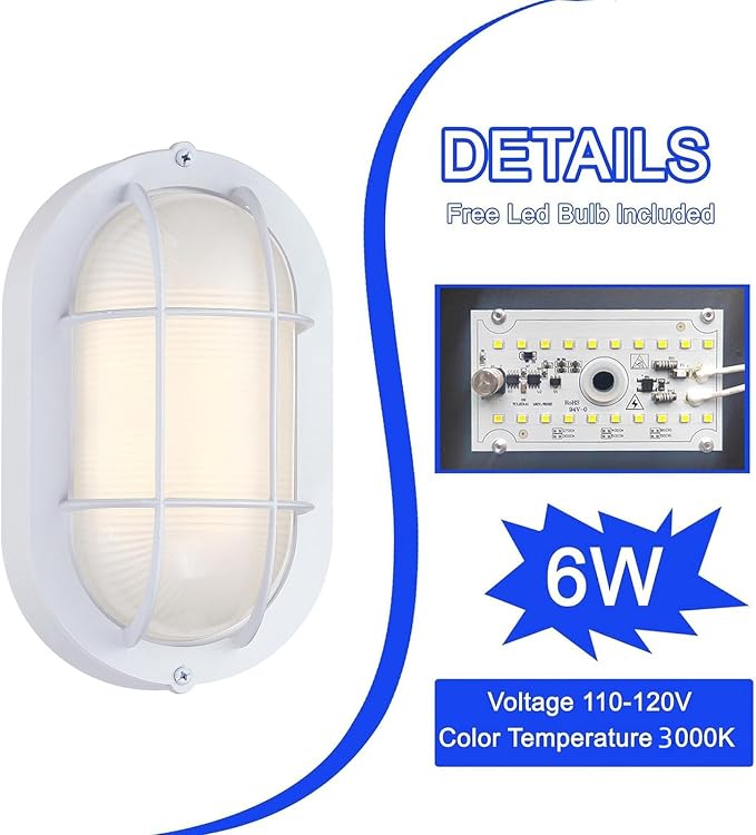 WISBEAM 2 Pack LED Bulkhead Light, Outdoor LED Wall Light for House, Dimmable, 6W Replace 60W, 450 Lumen 3000K Daylight White 80CRI, Waterproof, ETL Rated