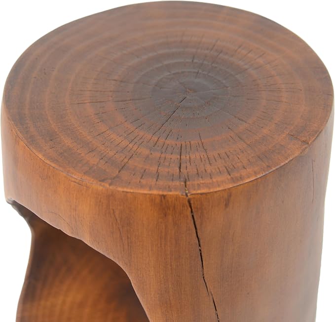 Lightweight Concrete Outdoor Side Table,Hollow Outdoor End Table, Wood-Like Texture Modern Small Accent Table for Patio Garden Balcony Porch Antique Brown 16.75" H