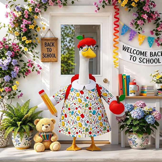 Back to School Porch Goose Outfit with Schoolbag for 23" Porch Goose School Classroom Outdoor Garden Patio Yard Lawn Art Decoration
