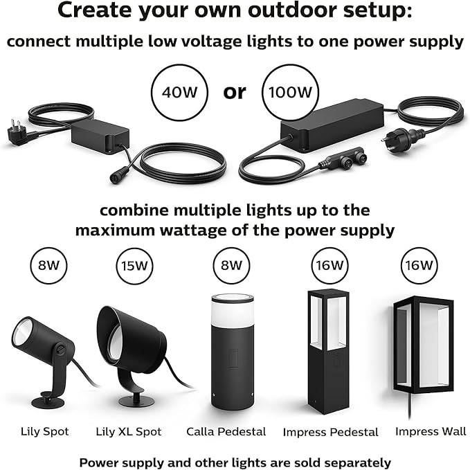 Philips Hue Outdoor 100W Power Supply Black - Connect Multiple Hue Outdoor Low Voltage Lights up to Total of 100W - 1 Pack - Requires Hue Bridge - Weatherproof