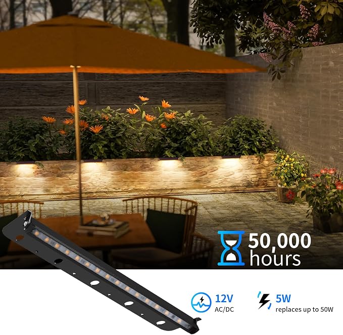 Black 8-Pack 12inch 5W 2700K Soft White Hardscpe Lighting | 12V AC/DC Retaining Wall Lights,Low Voltage Landscape Lighting,Hardscape Paver Light,Outdoor Step Lights