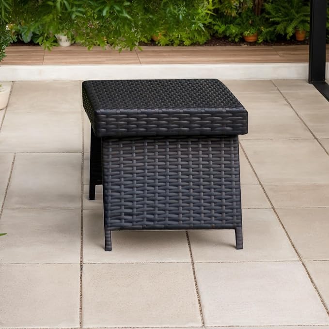 Outdoor Patio Coffee Table Foldable All Weather Tea Table Rattan Patio Table Folding PE Woven Wicker End Table, 23" D x 16" W x 16" H Dark Brown