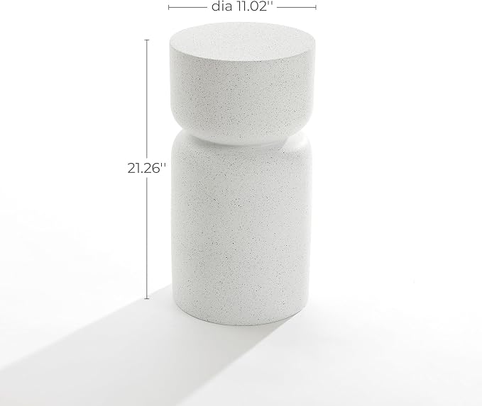 LuxenHome Outdoor Side Table, 21'' White with Gray Flecks Pillar Round Concrete Accent End Table, Garden Stool for Patio, Yard, Indoor Outdoor Coffee Furniture for Living Room