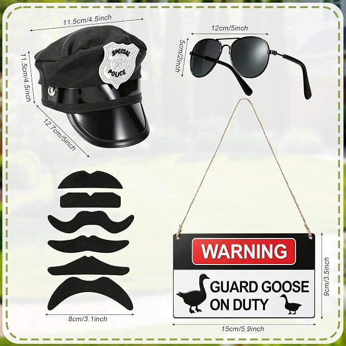 9 Pcs Police Porch Goose Outfits,23" Goose Clothes with Police Hat Beards Glasses Danger Guard Geese on Duty Warning for Garden Decoratio