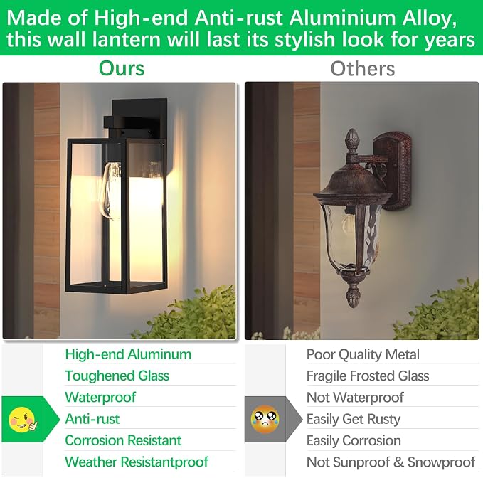 MAXvolador Outdoor Wall Lantern, Extra Large Exterior Waterproof Wall Sconce Light Fixture, Black Anti-Rust Mount Lighting, E26 Base Porch Lamp | Porch Wall Sconce Large Extra Large, Anti-Rust, E26 Socket, Clear Glass, Outside Wall Mount Light, Front D...