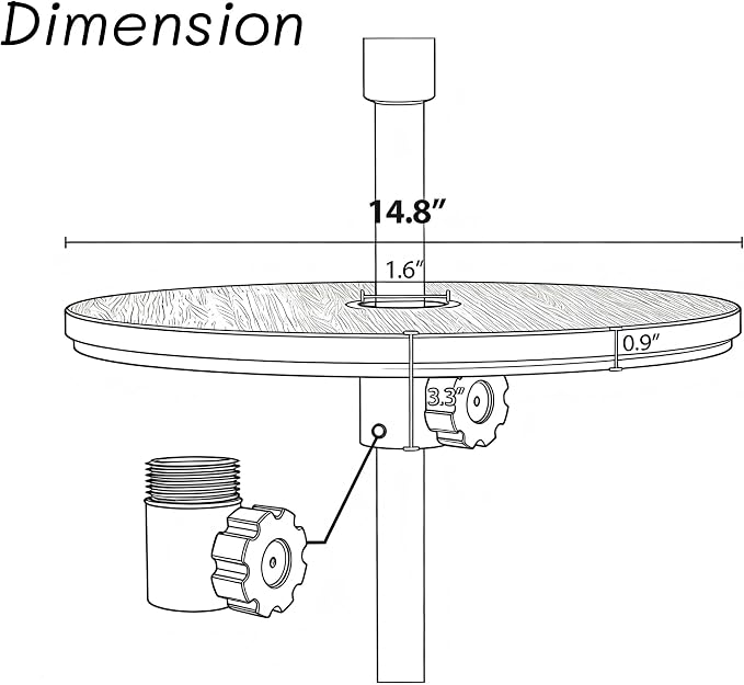 2PCS Umbrella Table Tray, Small Outdoor Sand Table with 1.6 Inch Umbrella Hole, 14.8 Inch Umbrella Tray, Portable Tabletop for Beach, Backyard, Pool, Black