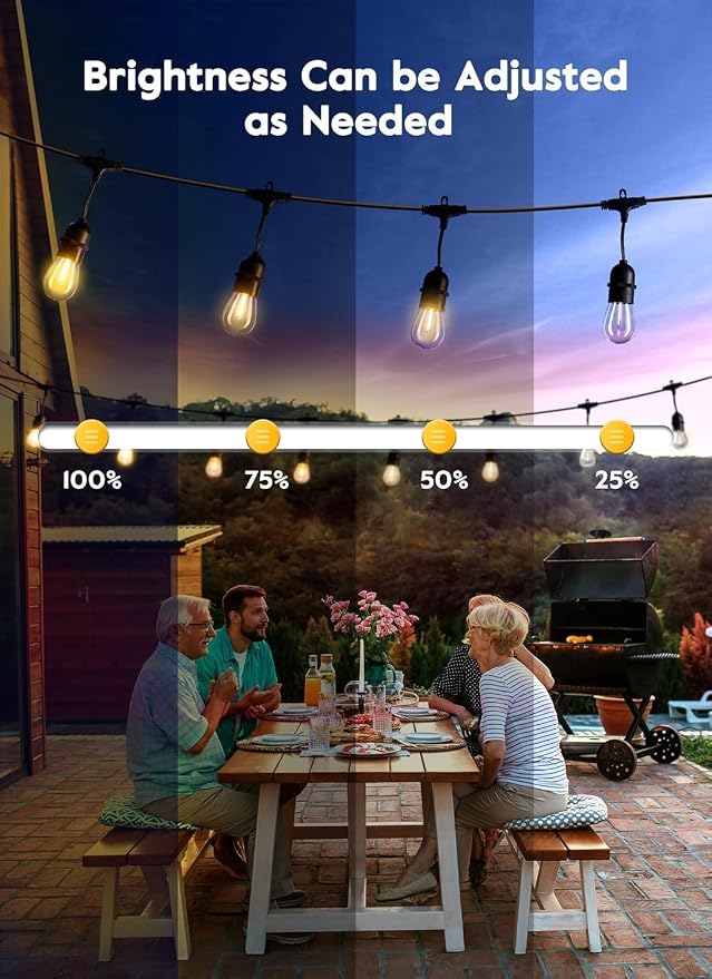 Brightown Outdoor String Lights, 112FT 35 Bulbs Shatterproof Patio Lights with Remote, IP65 Waterproof Dimmable Hanging Connectable LED Outdoor Lights for Backyard, Bistro, Porch, Deck, Balcony