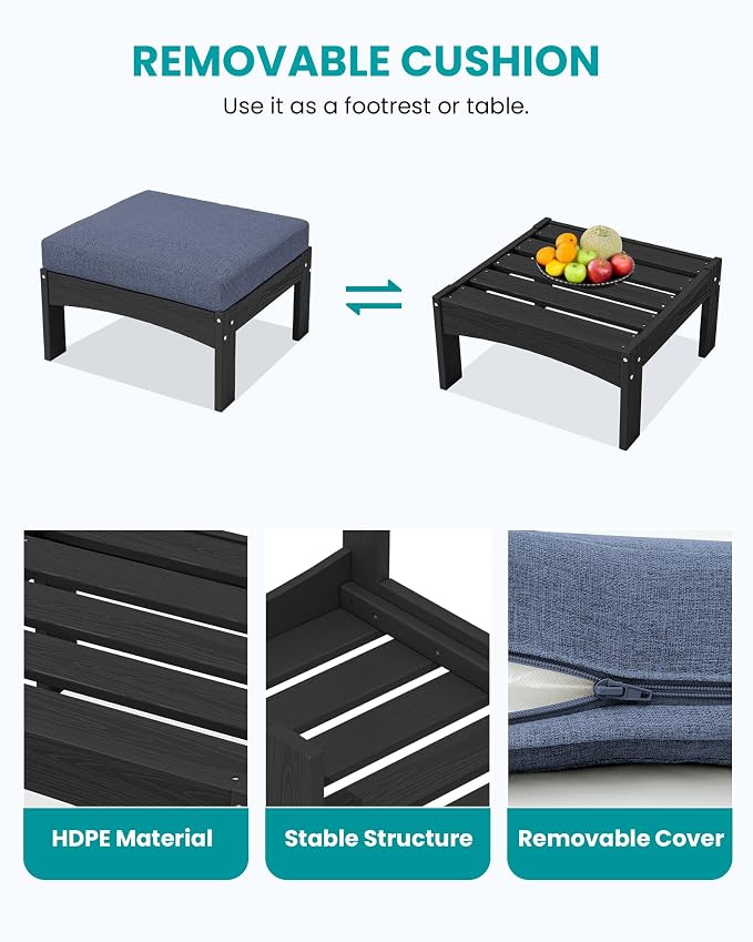 SERWALL 9 Pieces Patio Sofas, All-Weather HDPE Outdoor Sectional Sofa with Cushions and Coffee Table, Extra-Large Modular Conversation Set for Patio, Garden, Deck, Grey Frame with Grey Cushion