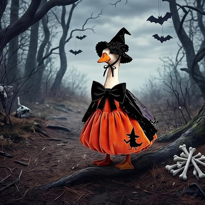 Mtsebmves Pumpkin Wizard Porch Goose Outfit Witch Geese Costume 23-Inch Porch Goose Dress for Yard Lawn Outdoor Garden Patio