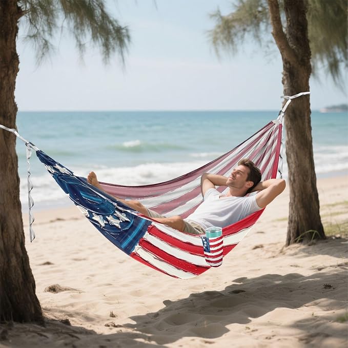 Betsy Ross Flag Hammocks with Portabl Carry Bag Rope Hammock for Outside Patio Garden