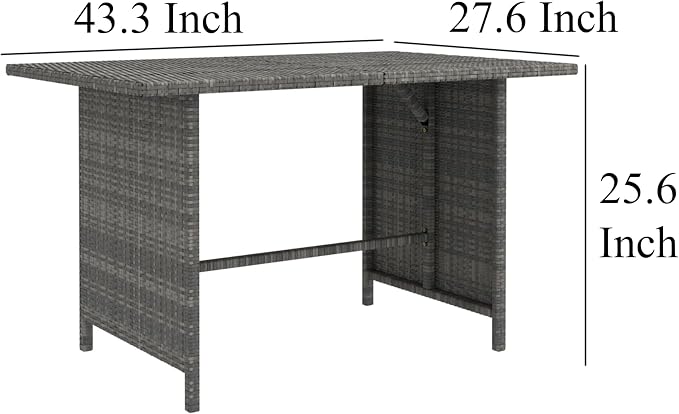 Benjara Outdoor Dining Table, 43 Inch Rectangular Top, Dark Gray Poly Rattan