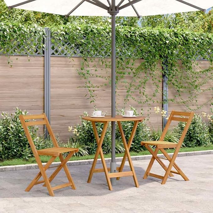 Solid Acacia Wood Folding Patio Table 27.6 Inch Outdoor Dining Table with Natural Oil Finish, Farmhouse Style Space-Saving Wooden Garden for Coffee, Snacks, Drinks