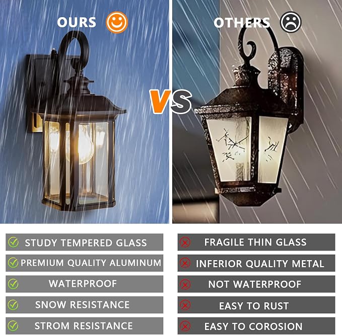 JYZ Dusk to Dawn Outdoor Wall Lighting, 19 Inch Large Exterior Porch Light Fixture, Waterproof Outdoor Wall Mount Lantern, Classic Black Sconce Lamp Outside for House Doorway Garage Patio Yard