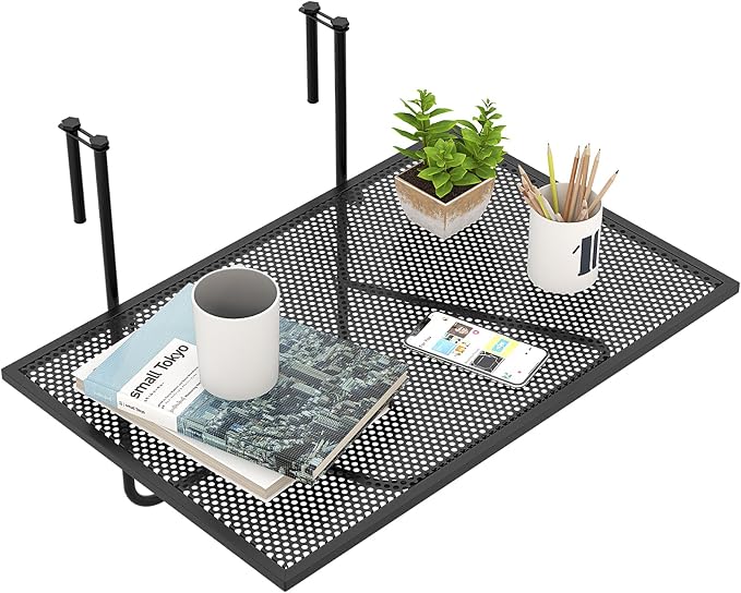 Giantex Balcony Table, Folding Outdoor Side Table for Railings Up to 2.4" Thick, Space-Saving Railing Serving Table with Metal Frame, Foldable Bar Table for Patio, Porch, Deck (24”x20”x20”)