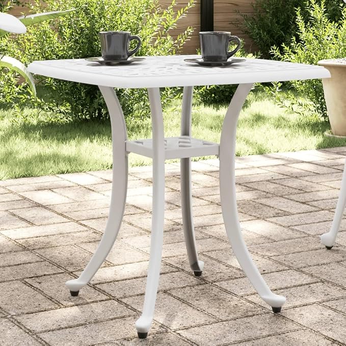 White Cast Aluminum Square Garden Table for Outdoor Patio Balcony, Durable Compact 4-Person Dining Furniture with Fade Resistant Finish