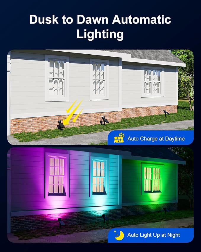 4 Pack Color Changing Solar Spotlights Outdoor Waterproof for Tree, Flower, Plant, Statue, Sign, Decorative wall, Rainbow Lanscape Decor Uplights for House Outside, Yard, Garden, Patio, Pathway, Fence