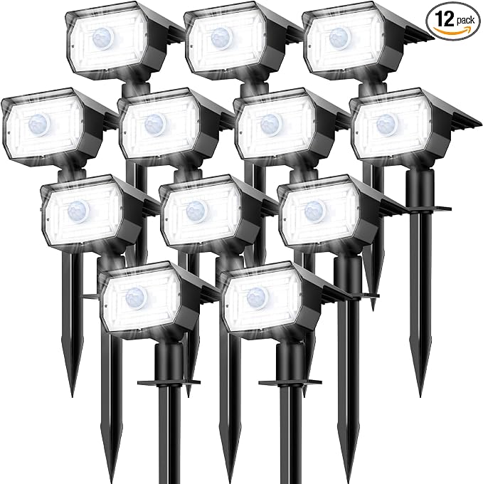 nipify Solar Lights Outdoor Waterproof, Motion Sensor Spot Landscape Light | 12 Pack/3 Modes/56 LED, Cool White, Waterproof, Solar Powered, Landscaping, Lighting for Outside Pathway Yard Garden Walkway