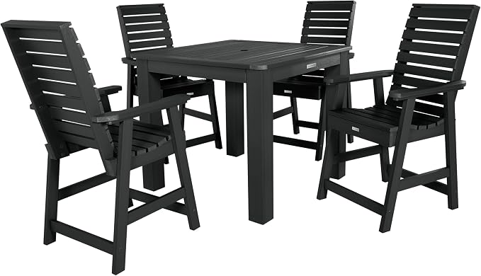Highwood 5-Piece Weatherly Square Counter Height Dining Set, 42 by 42-Inch, Black