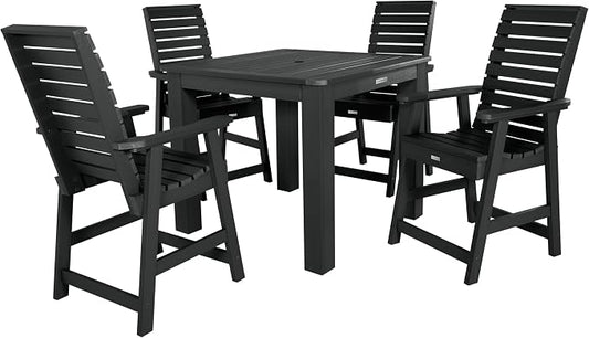 Highwood 5-Piece Weatherly Square Counter Height Dining Set, 42 by 42-Inch, Black