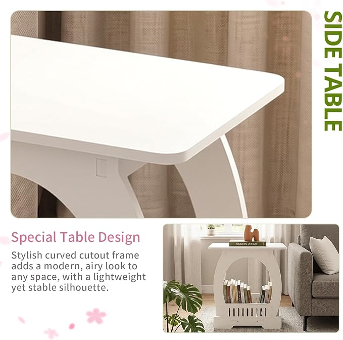 Outvita Side Table for Indoor & Outdoor, Square Modern Side Table with Storage Layer, Night Stand, Bedside Table, Tooless Assembly for Patio, Living Room, Bedroom