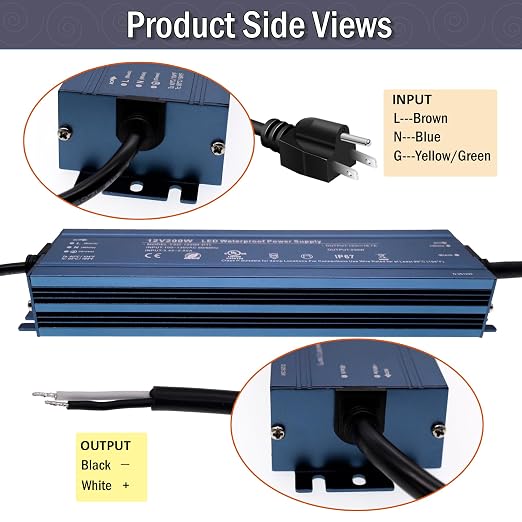 12V 200W UL Listed LED Power Supplywith 3.28ft US Standard Plug Ca | Waterproof IP67 Low Voltage Transformer, 100V-130V AC to 12V DC Converter for DC12V LED Lighting Products