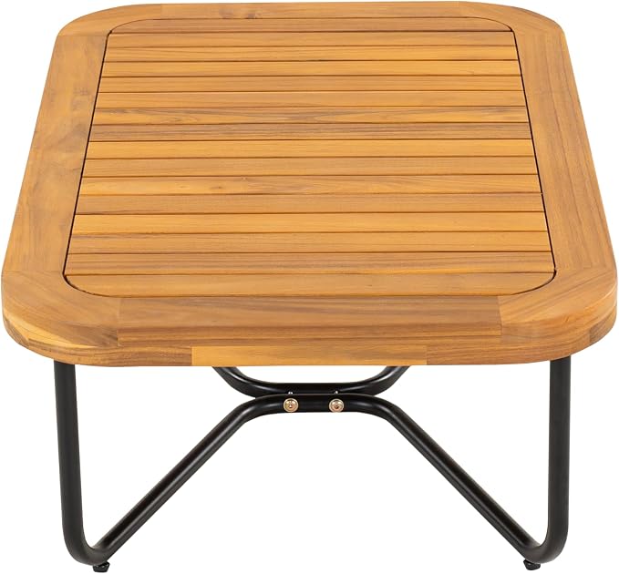 Christopher Knight Home Elly Acacia Wood Outdoor Loveseat and Coffee Table Set, 2 Piece Patio Furniture Set with Metal Frame, Outdoor Conversation Set with Cushion for Backyard, Green+Teak+ Beige