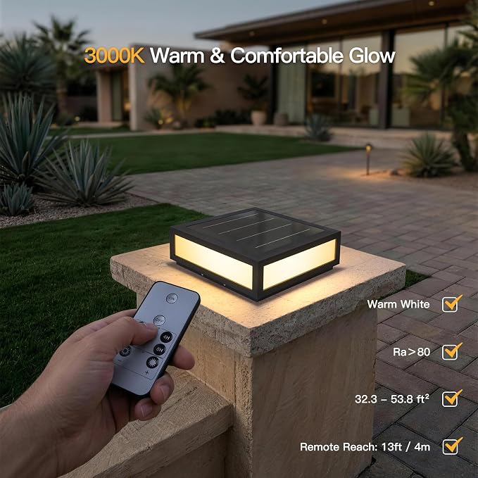 MVBT Large Solar Post Lights, 16" Square Pillar Light, Outdoor Column Light | 3000K LED Post Lamp, Solar Power Modern Column Lighting, Dusk to Dawn Exterior Gate Post Light for Driveway Entry Patio Posts