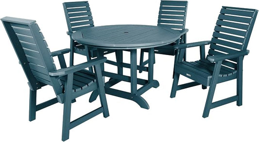 Highwood Weatherly 5-Piece Round Dining Set, Dining Height, Nantucket Blue