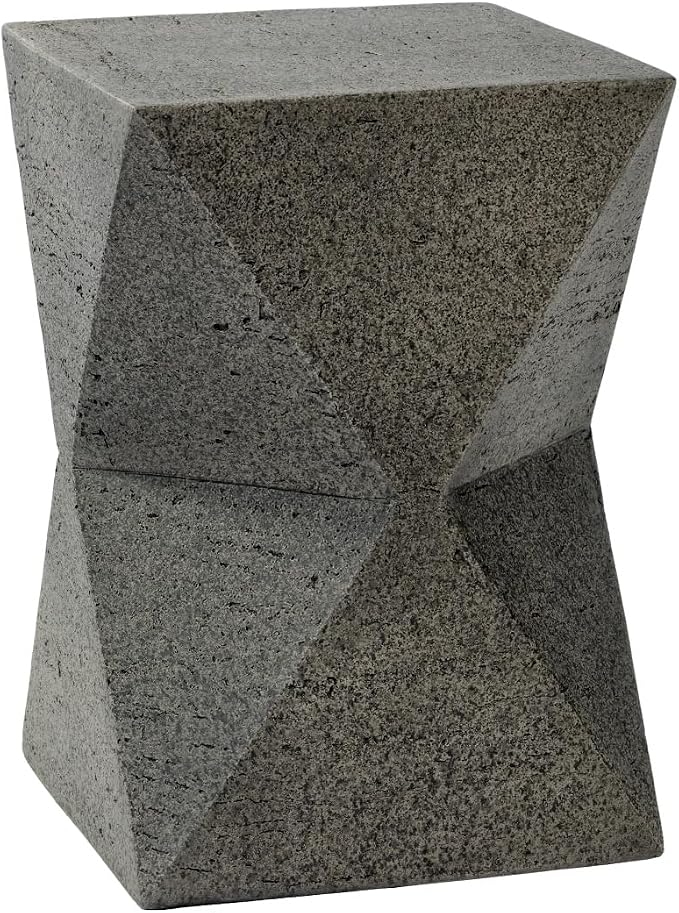 Outdoor Side Table – Lightweight Stone Patio Coffee Stand, Concrete End Table for Backyard, Balcony (Rhombus)
