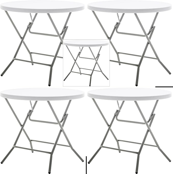 BTEXPERT White 2.63 Foot Round Plastic Folding Table 30" Height Folding Commercial Portable for Banquet Card Coffee Dining Wedding Party Event Home Kitchen Outdoor Thick Top Metal Frame Set of 4