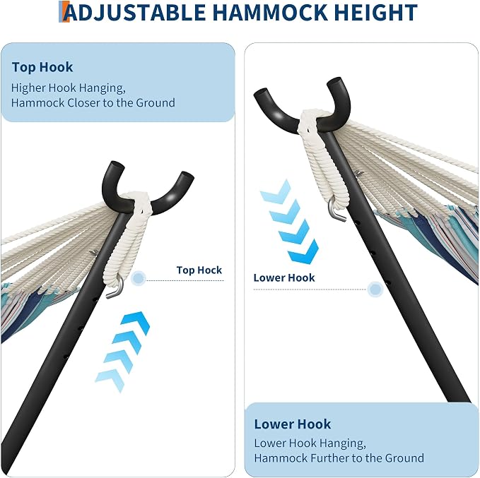 GarveeLife Double 2 Person Hammock, Indoor Outdoor Standing Hammock with Space Saving Steel Stand, Carry Bag, 450 LBS Weight Capacity, Suitable for Garden Camping Beach, Ocean