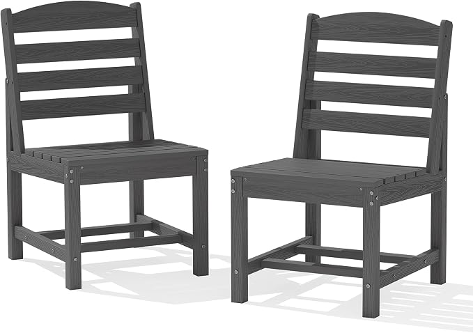 KINGYES Patio Armless Dinning Chairs Set of 2, HDPE All-Weather Outdoor Patio Chairs for Garden Backyard, Gray