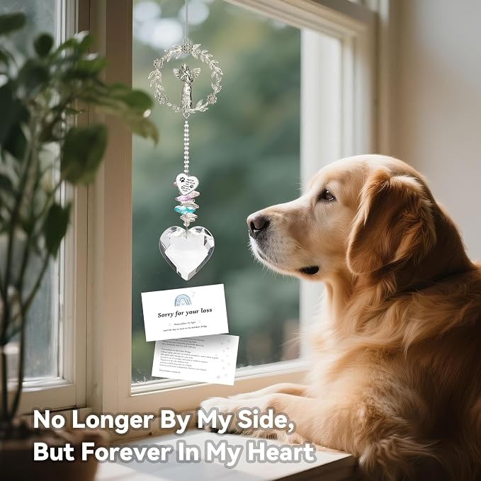 Dog Memorial Gifts, Dog Sympathy, Angel Carrying Dog Reminder Suncatcher | Loss of Dog Sympathy Gifts, Pet Remembrance Crystal Suncatcher