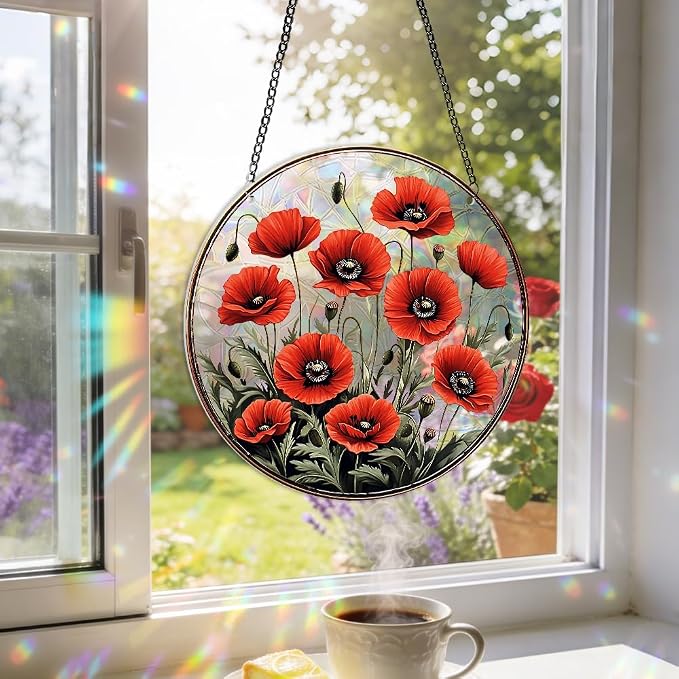 8 Inch Acrylic Window Hanging, Forget Me Not Flower Stained Glass Suncatcher, Window Decor, Plant Lover Gift for Women, Best Friend, Family, Colleague, Classmate (233)