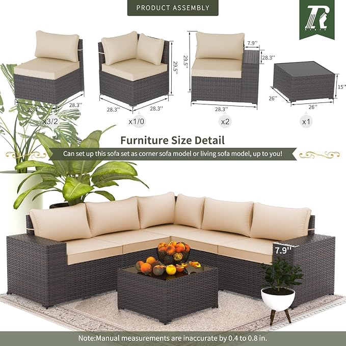 8 PCS Outdoor Patio Furniture Set,Outdoor Sectional Furniture All Weather PE Rattan Wicker Patio Conversation Set with 2 Ottomans and Coffee Table,Sand