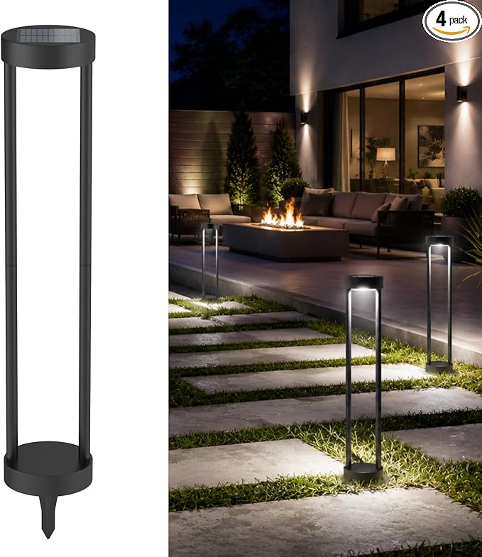 Solar Floor Lamp, Modern Outdoor Bollard Light for Garden Landscape (24" H - 4Pack)