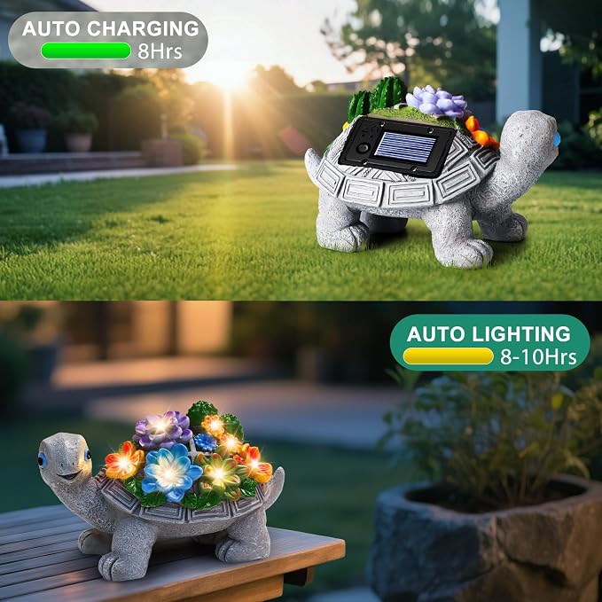 Linkax Turtle Statues Solar Garden Decor, Christmas Gift for Grandma Mom | Birthday Gifts for Women, Mom Grandma Gifts, Yard Decoration Outdoor Lawn Balcony Patio Decor with Succulent and 7 LED Lights