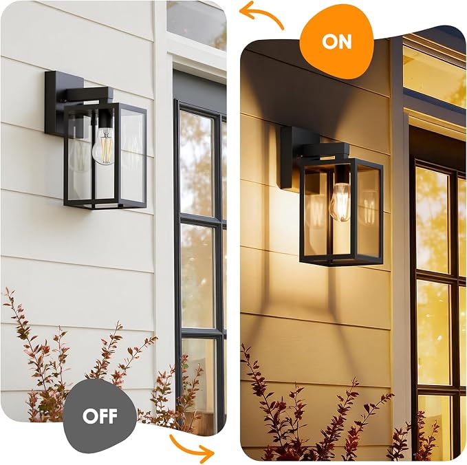 MATAMEYE Outdoor Wall Lantern, Waterproof Exterior Wall Sconce Light Fixture, Black Front Door Lamp, Anti-Rust E26 Socket Porch Lighting