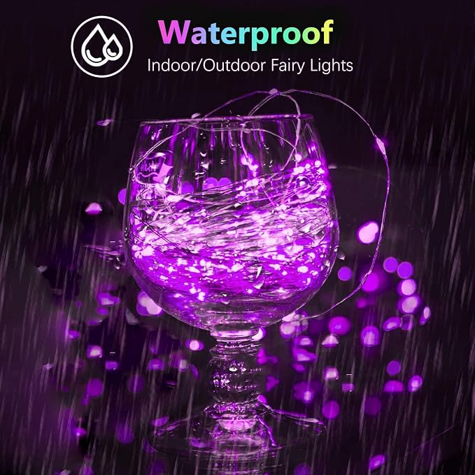 2 Pack 100 LED Fairy Lights Battery Operated with Remote, Halloween Light | 33 FT, Purple, 8 Modes, Timer, Dimmable, IP44 Waterproof Battery String Lights for Indoor Outdoor, Halloween Decorations