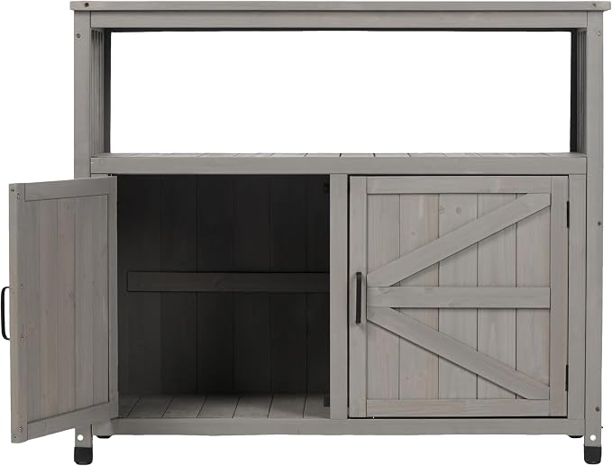 Wooden Outdoor Storage Cabinet, Outdoor Bar Table Cabinet with Storage, Outdoor Buffet Sideboard for Patio, Garden, Potting Bench, TV Stand, Bar Table, Balcony, Grey