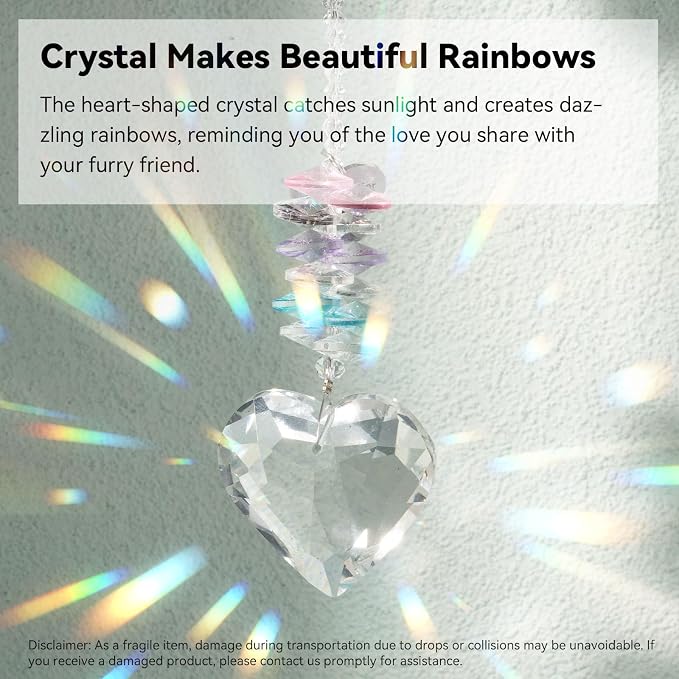 Pet Memorial Suncatcher - Dog Memorial Gifts, Pet Loss Sympathy, Thoughtful Dogs and Cats Condolence Bereavement Remembrance Gifts, Chrysoberyl Cat's Eye Stone Paw Crystal Suncatcher