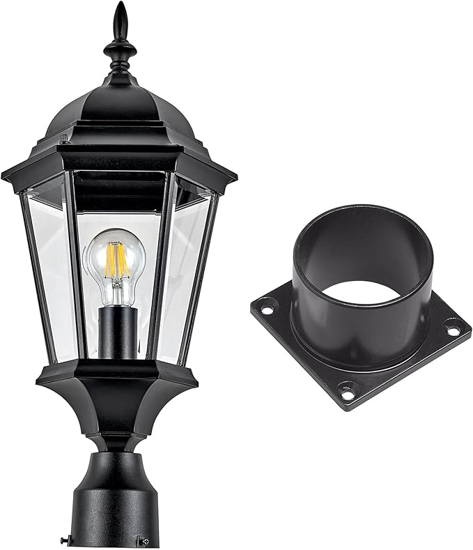 Design House Oak Creek Outdoor Light and Pier Base Bundle – Traditional Clear Glass – for Driveways, Yards, Patios and Porches, Textured Black, 589861 | Post Mount, Traditional, Steel, 2-Piece, Lighting, 589861