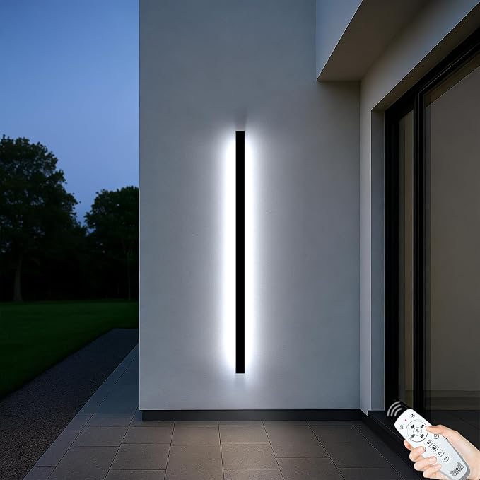 Modern Outdoor Wall Lights, 92.5In Long Black Long Outdoor Wall Sconce Light, 2700-6500K Dimmable Waterproof Wall Mounted Linear Outside Wall Lights for House, Garage, Exterior