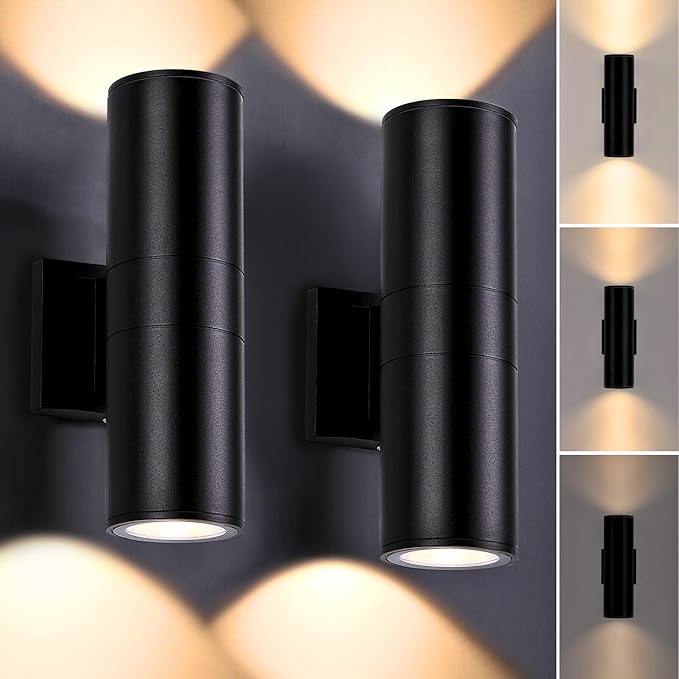 DAKAFUL Dimmable Wall Lights Outdoor 2 Packs, Integrated LED Cylinder Up Down 12W 2700K Modern Aluminum Light, Waterproof Exterior Light for Porch Patio Door