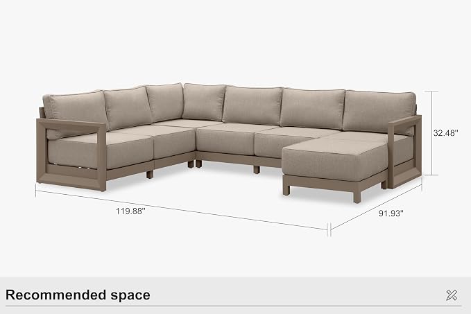 PURPLE LEAF Patio Furniture Set U-Shaped Outdoor Couch with 9.6" Thick Cushion and Soft Pillows 7 Piece Outdoor Sectional Sofas with Ottoman Modern Patio Conversation Sets for Yard Porch Deck, Khaki
